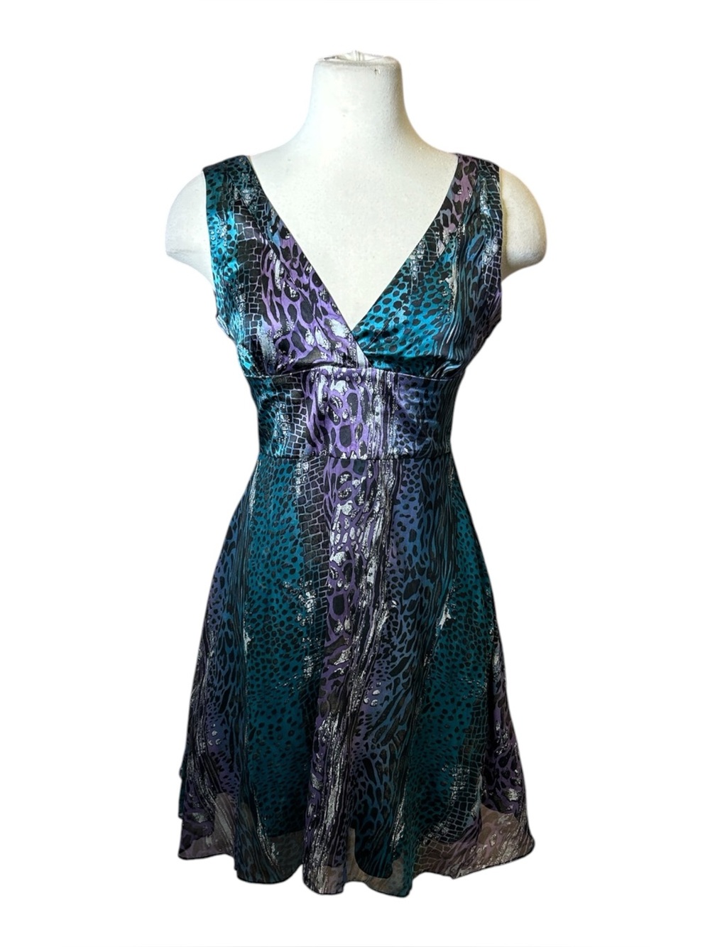 y2k Marciano Silk Animal Print Clubbing Mini Skater Dress
